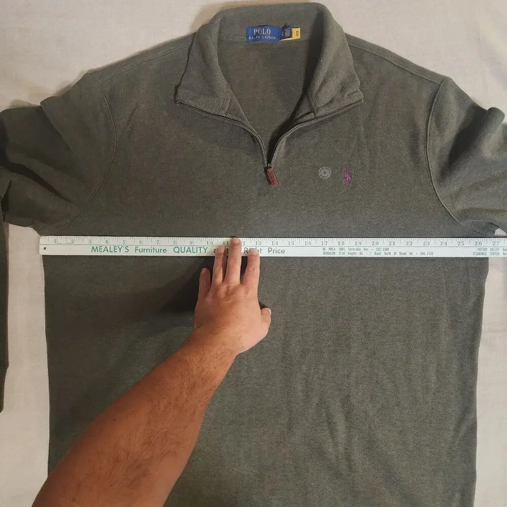 NWOT Polo Ralph Lauren Quarter Zip Knit Long Sleeve-Purple Logo, Gray Cotton, XL